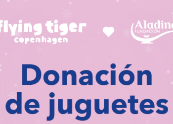 Cartel de la donación de juguetes de Fundación Aladina y Fliying Tiger Copenhagen